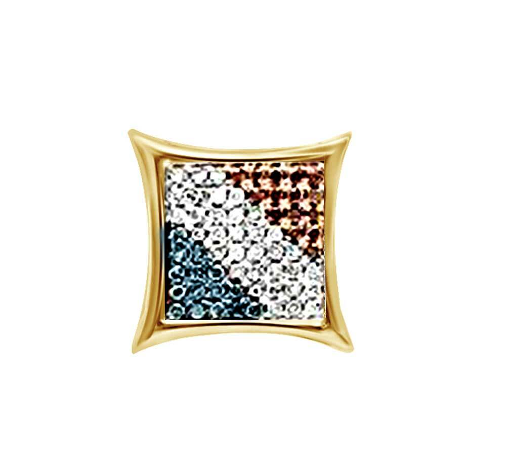 0.17 Ct Blue, White, Red Real Diamond 10K Yellow Gold Stud Earrings (Only 1pc)