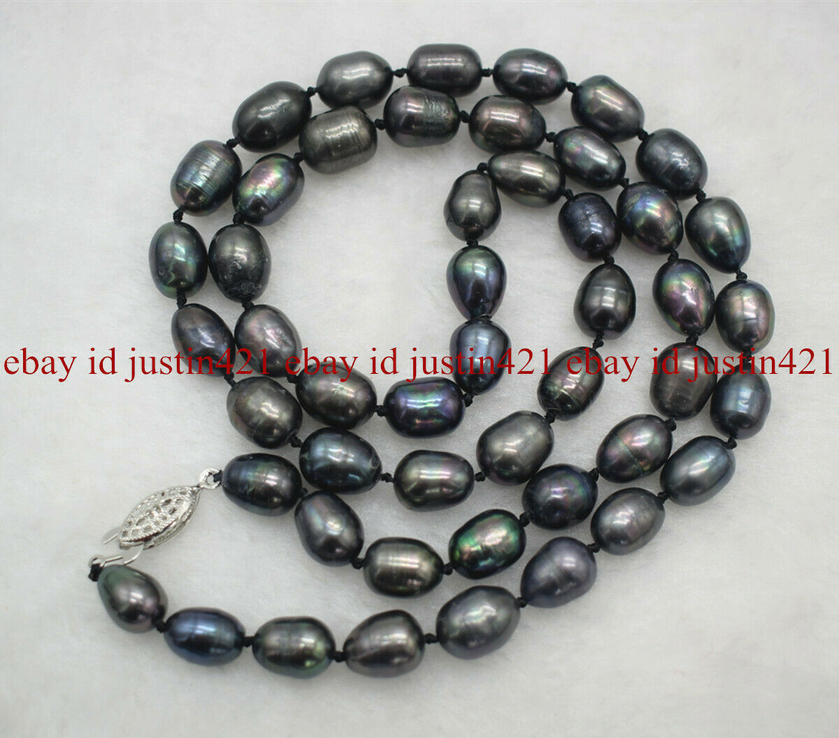 Natural 7-8mm Black Baroque Cultured Pearl Necklace Long 36 inch