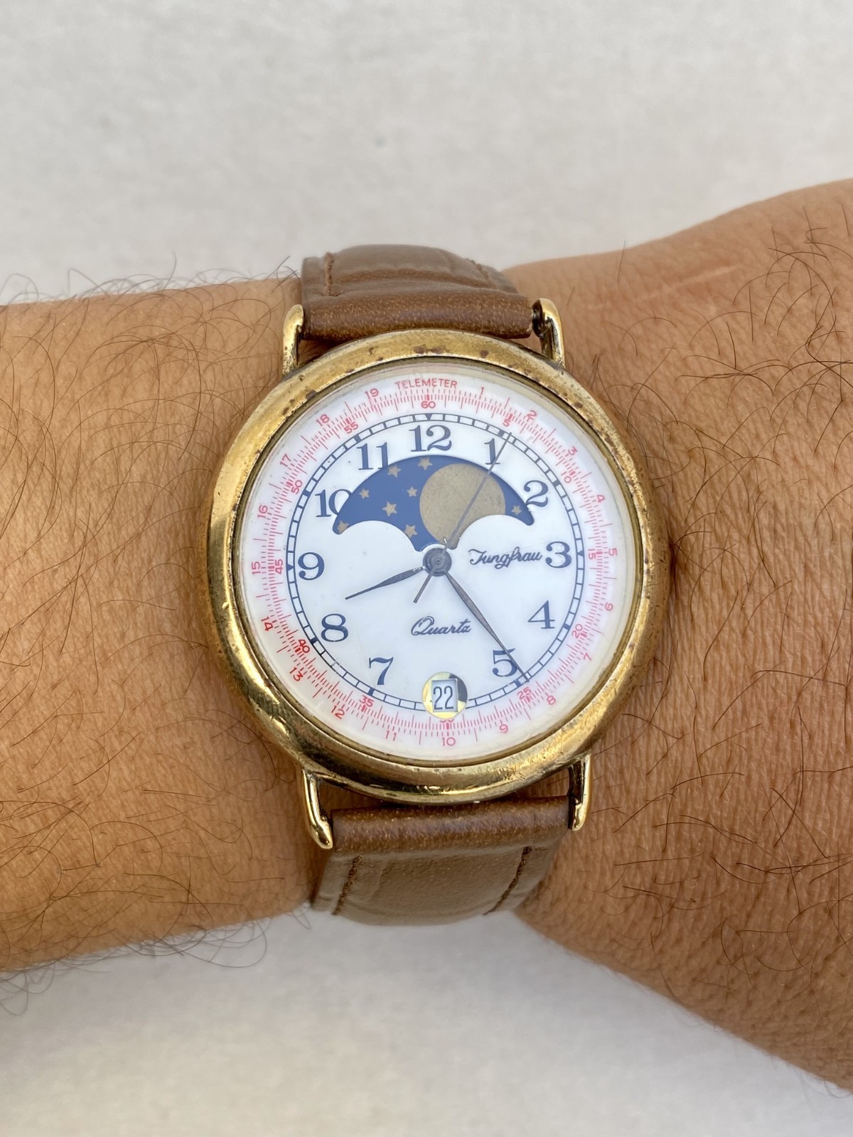 Vintage Jungfrau Watch Quartz Moonphase Mens