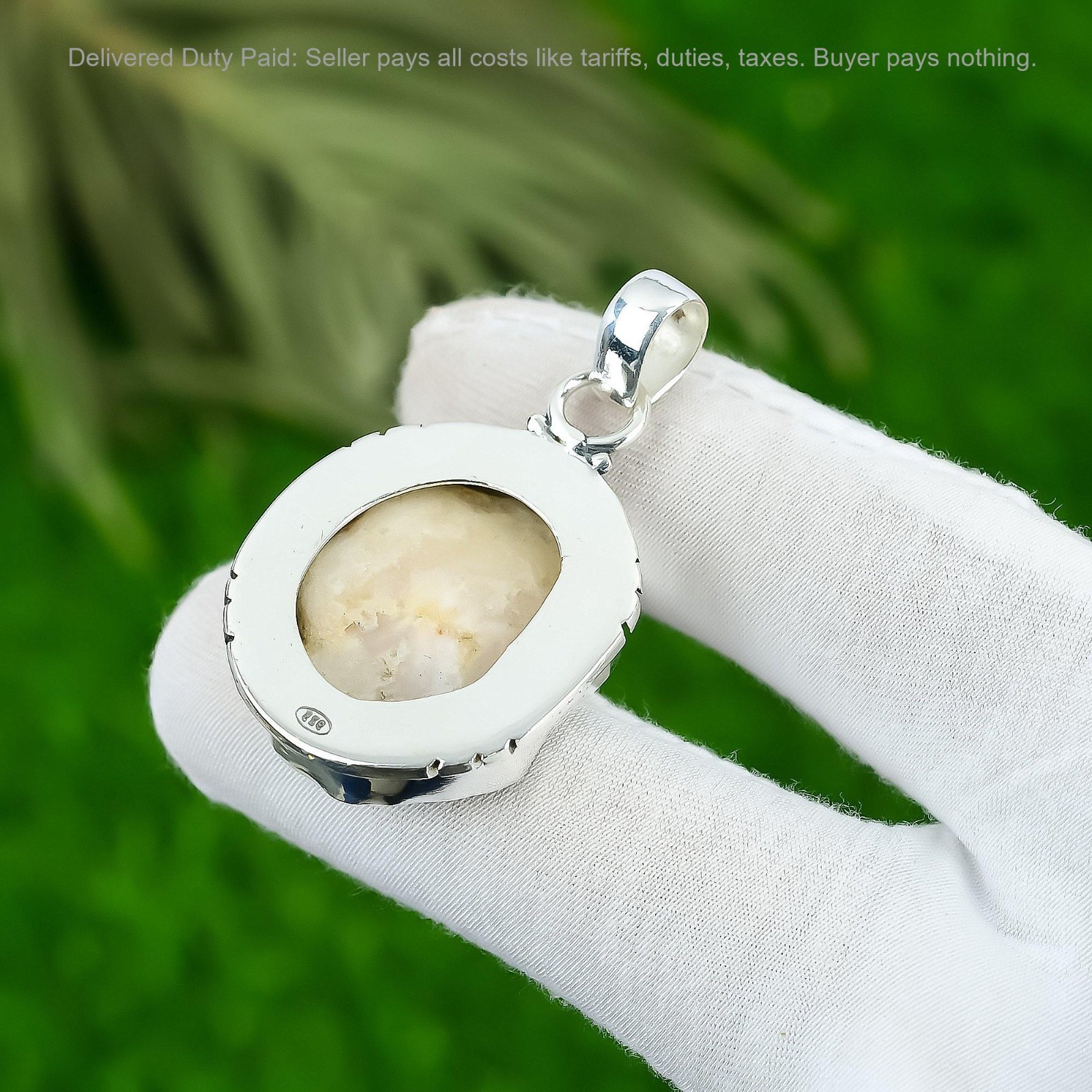 Pentagon Natural Solar Moss Opal Bezel Wedding Unique Pendant Jewelry 925 Silver