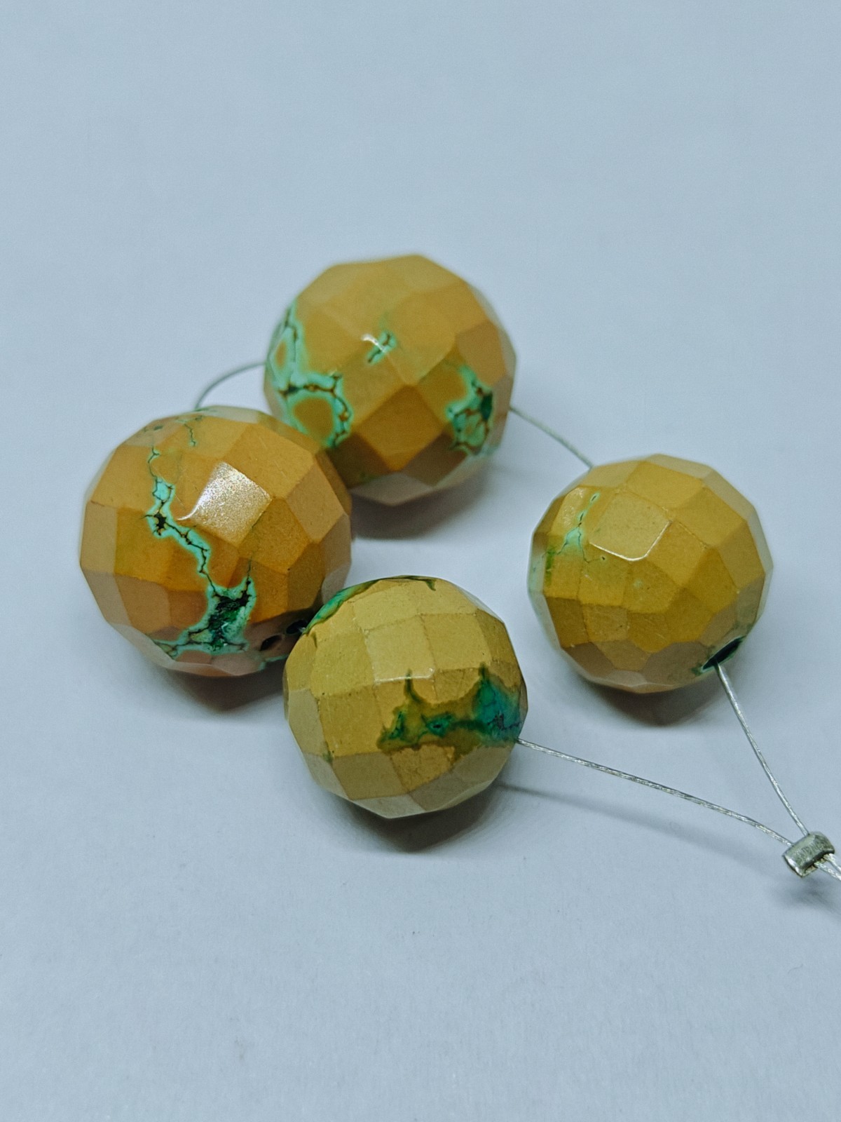 Natural Tibetan Turquoise Faceted Round Ball Beads, Loose Gemstone For Jewelry