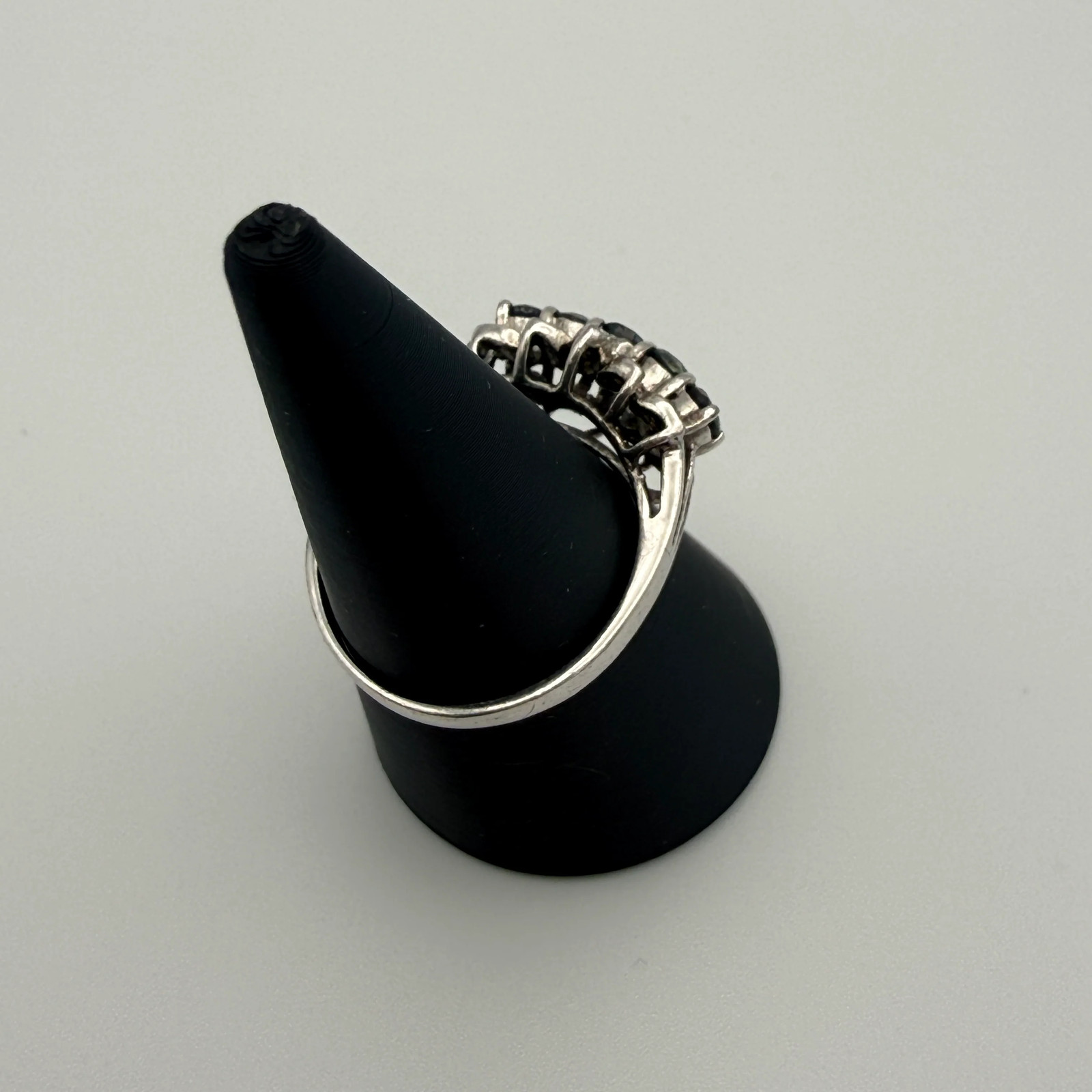 Silver Ring 925 Sterling Blue Green Stones Cubic Zirconia Ring Size 56 Vintage 1990