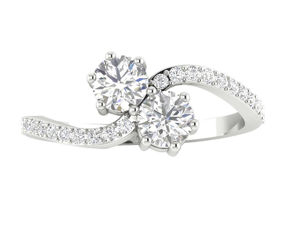 Lab Grown Diamond VS1 F 1.45Ct Forever Us 2 Stone Engagement Ring 14K Solid Gold