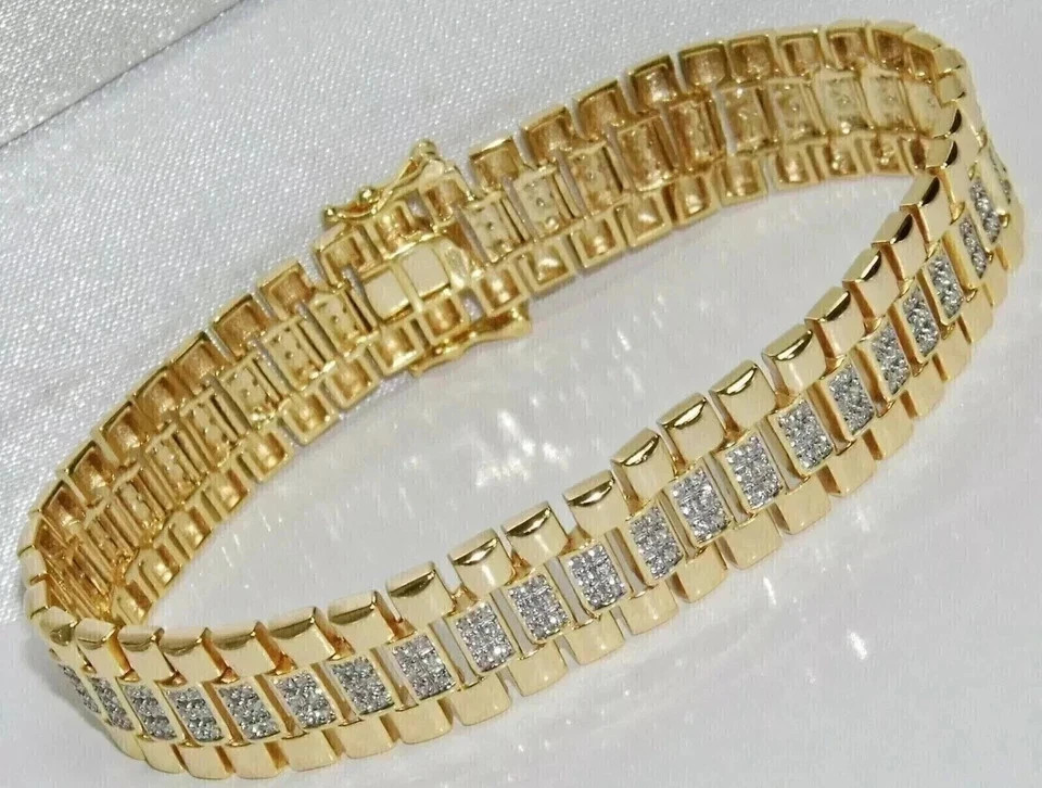 10Ct Round Cut Lab Created Diamond Men’s Tennis Bracelet 14K Yellow Gold Plated