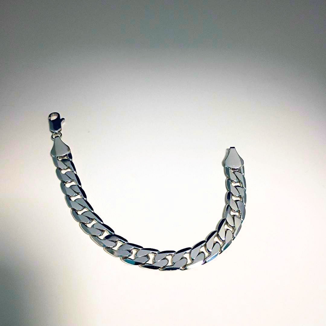 CUBAN LINK ANKLET OR BRACELET BRIGHT SILVER RHODIUM PLATED 8 inch 9.5mm