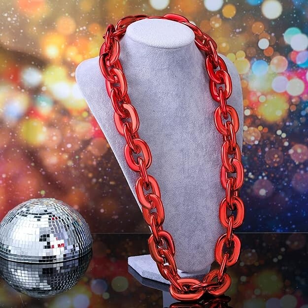 Red Hip Hop Large Acrylic Thick Plastic Cuban Link Chain Necklace 32in 80cm