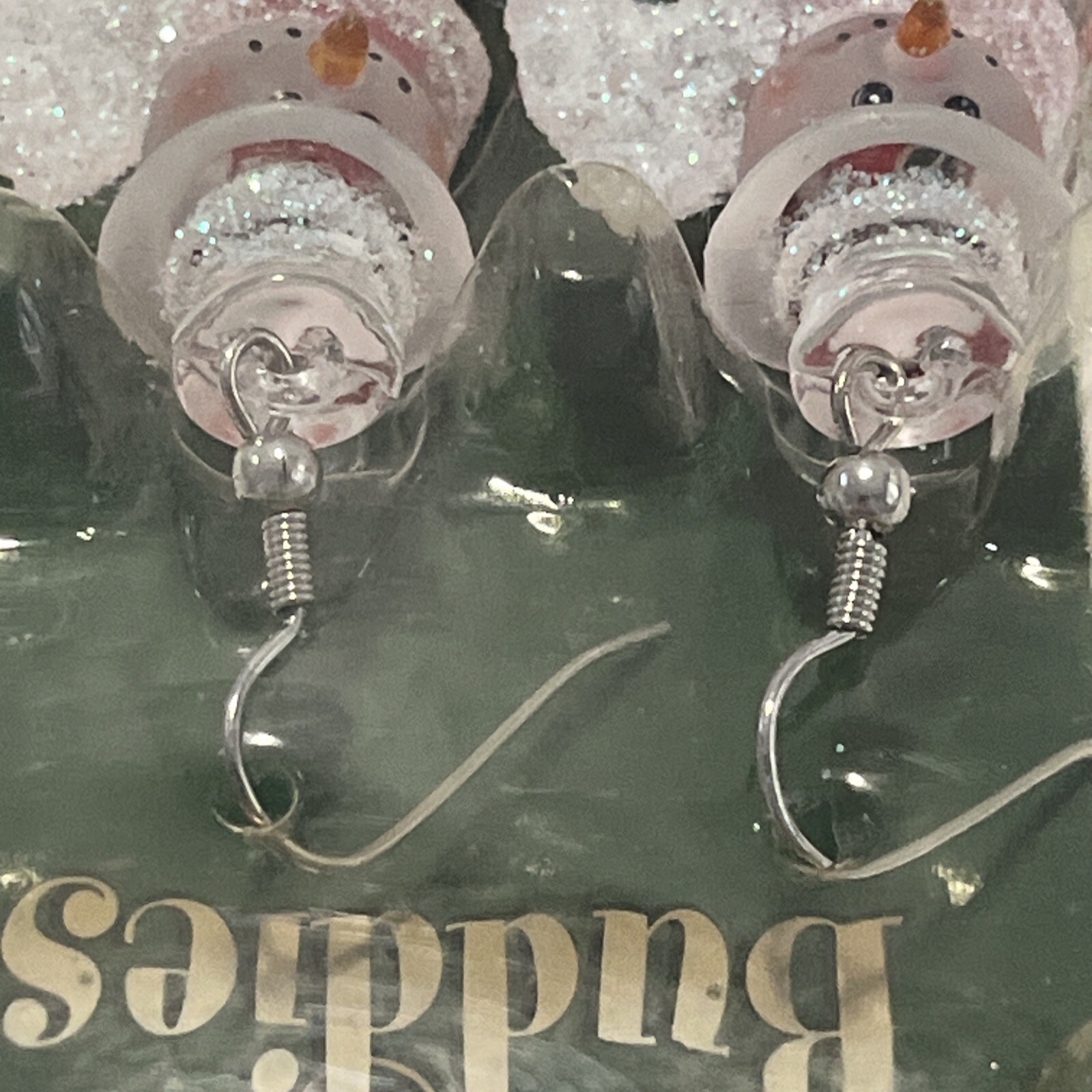 Jingle Buddies 2003 VTG Dangling Frosted Glitter Snowman Red Bell Earrings – New