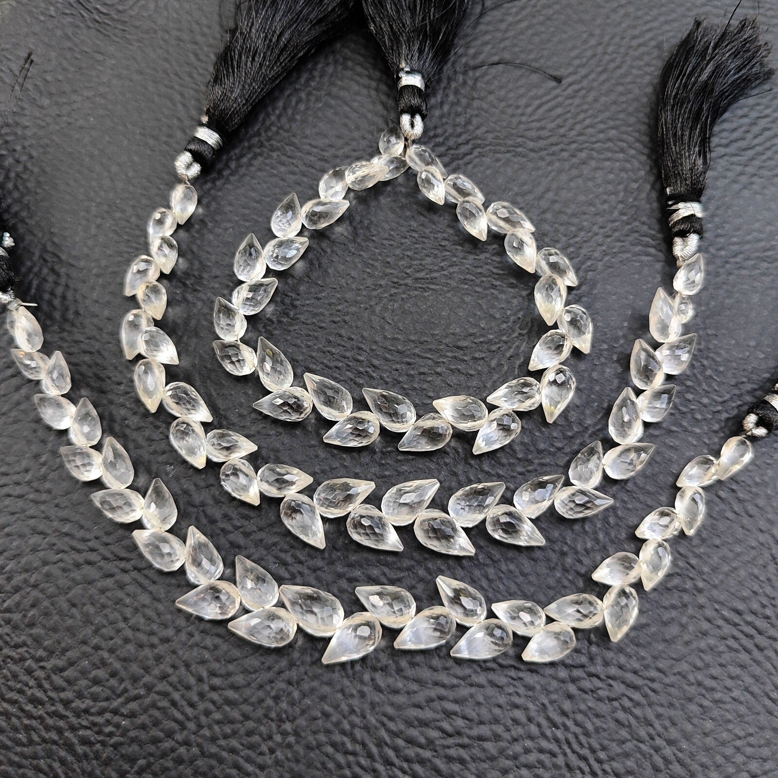 Natural Rock Crystal Quartz Gems 9×6 to 10x7mm Faceted Flower Bud Beads 8″Strand