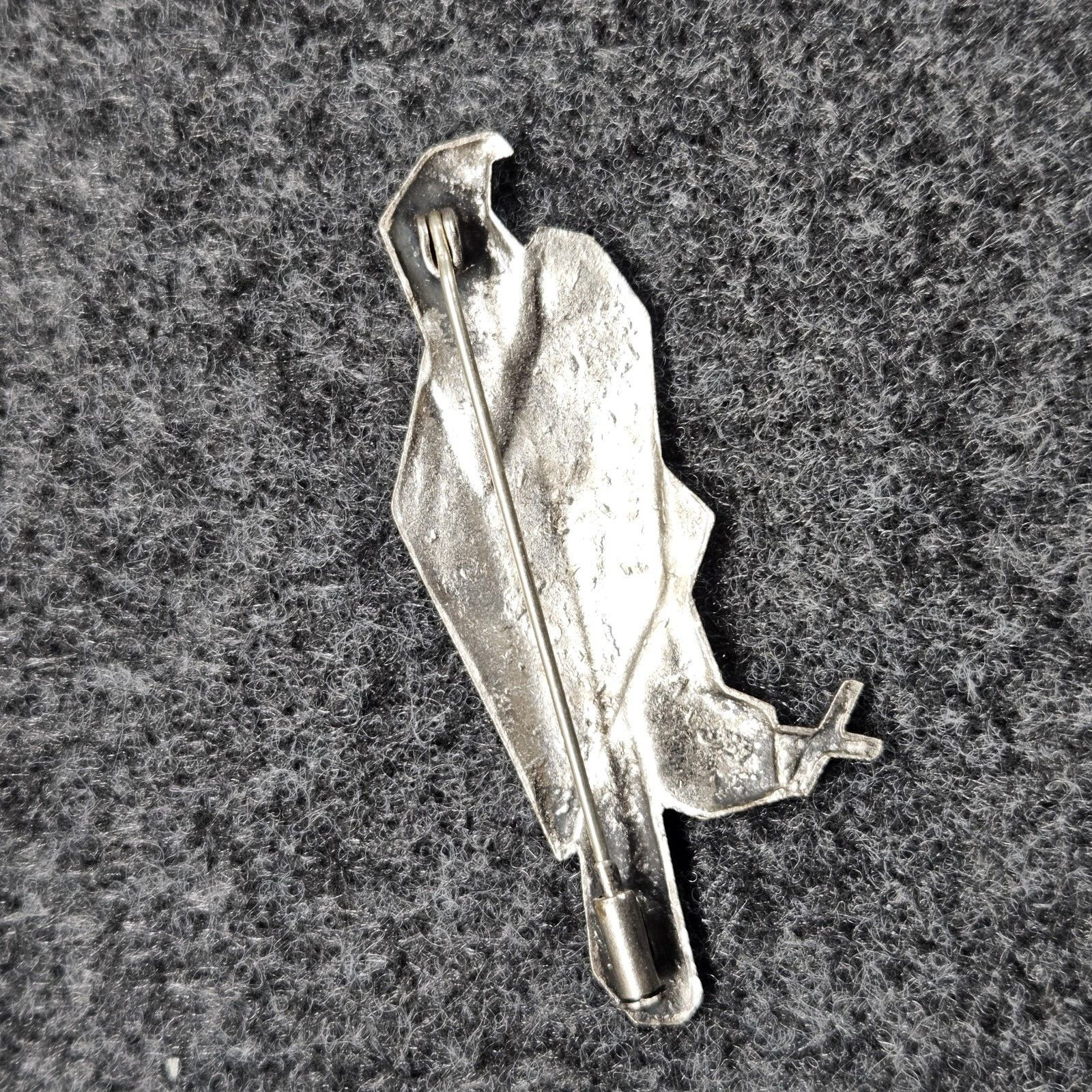 Art Nouveau Rhinestone EAGLE Brooch Pin Black Gray Yellow Enamel Silver Tone