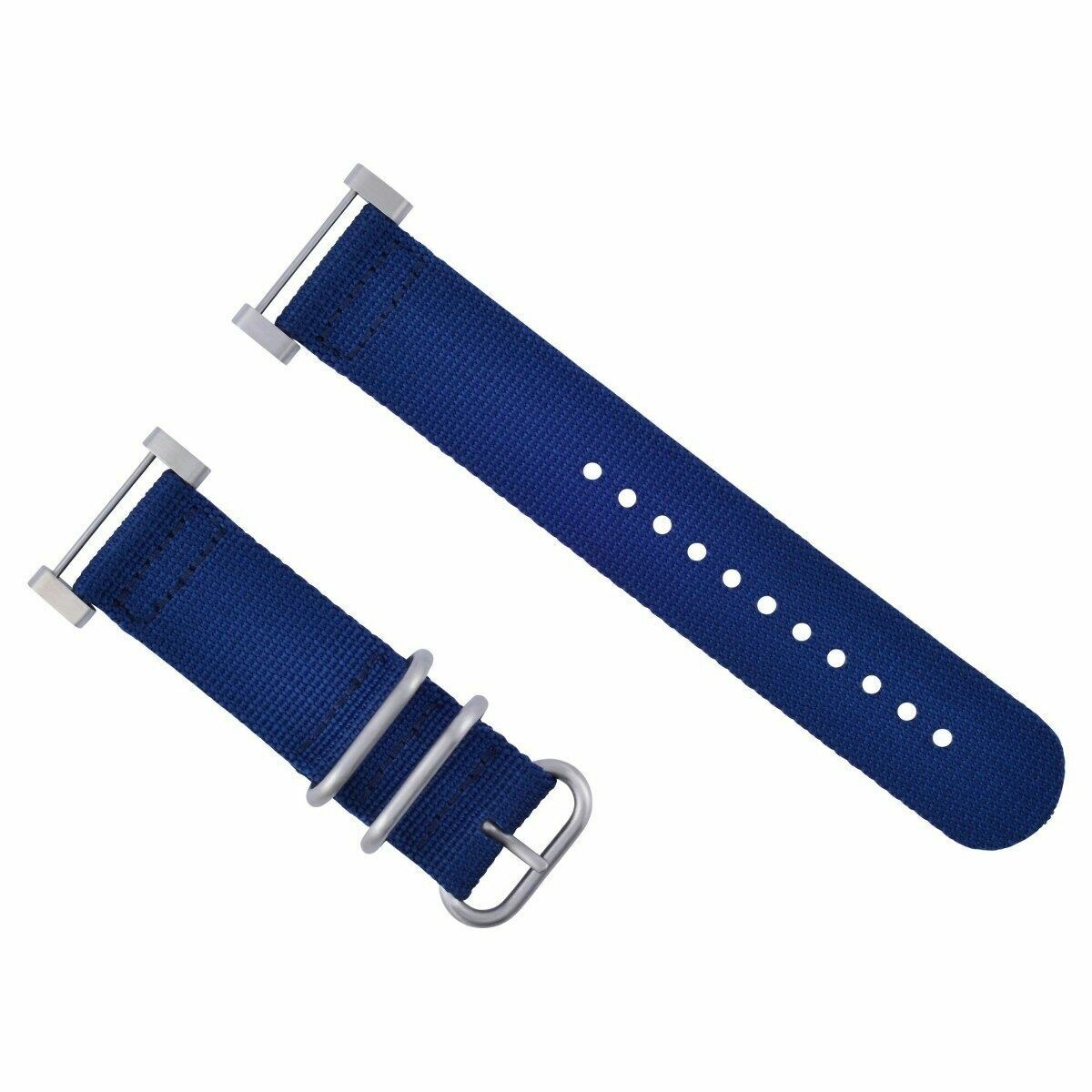 24mm Blue Nylon Replacement Watch Strap Adapter Set Steel Rings For Suunto Core