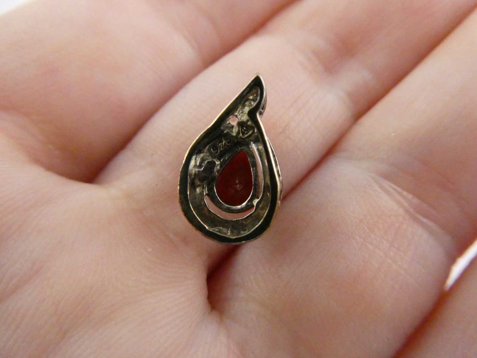 Sterling Silver Gilt Accent Garnet and White Topaz Slide Pendant 925 1.2g 13.4mm