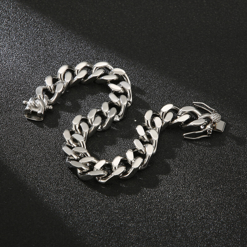 12mm 8.66” pure stainless steel cuban curb link chain bracelet bangle silver