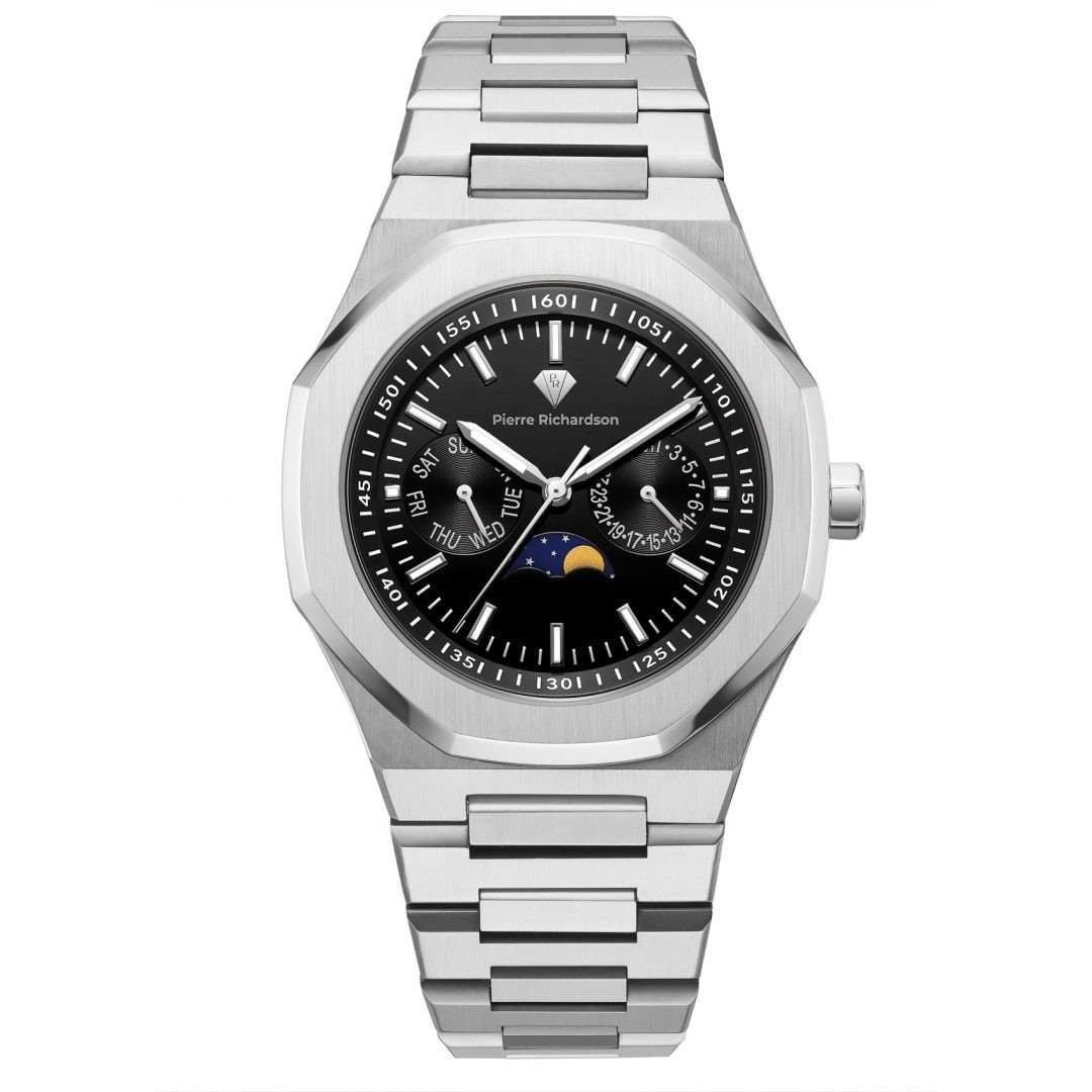 PIERRE RICHARDSON Men Watch Leather Black Silver Rose Gold St. Steel Waterproof