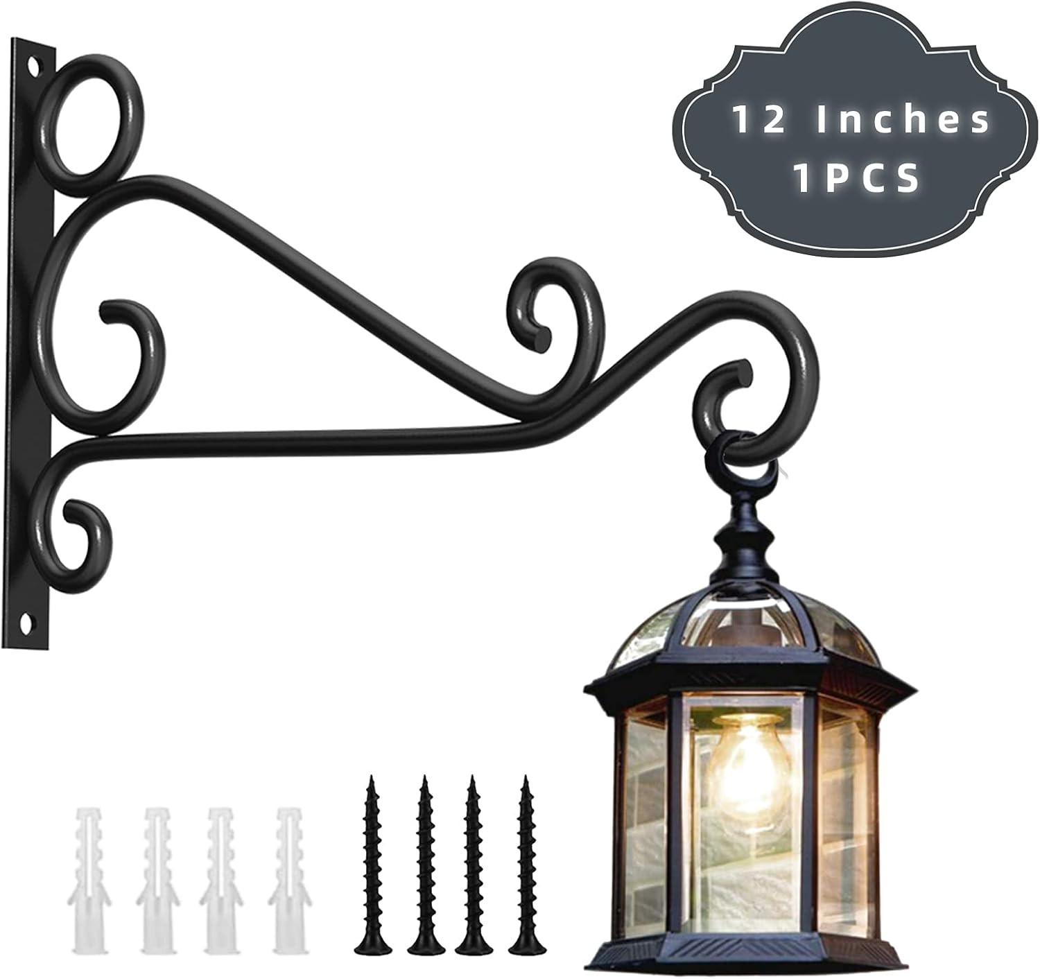 Retro Iron Hanging Plant Brackets, 12 Inch Heavy Duty Rust-Resistant Plant Hange