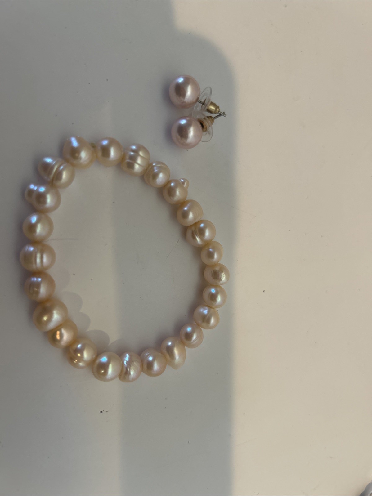 Pink Rice Shaped Freshwater Cultured Pearl Stretch Bracelet Free Earring