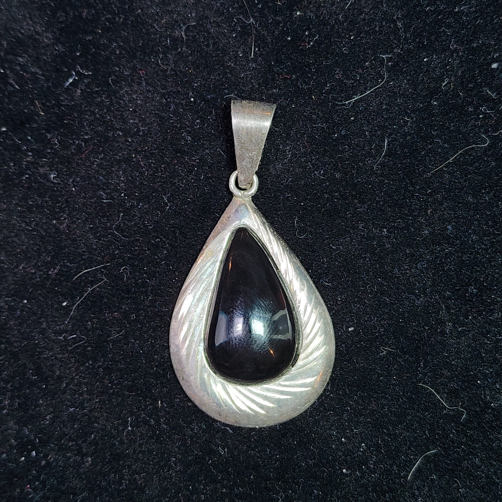 Sterling Black Onyx Oval Pendant Signed JLR Mexico