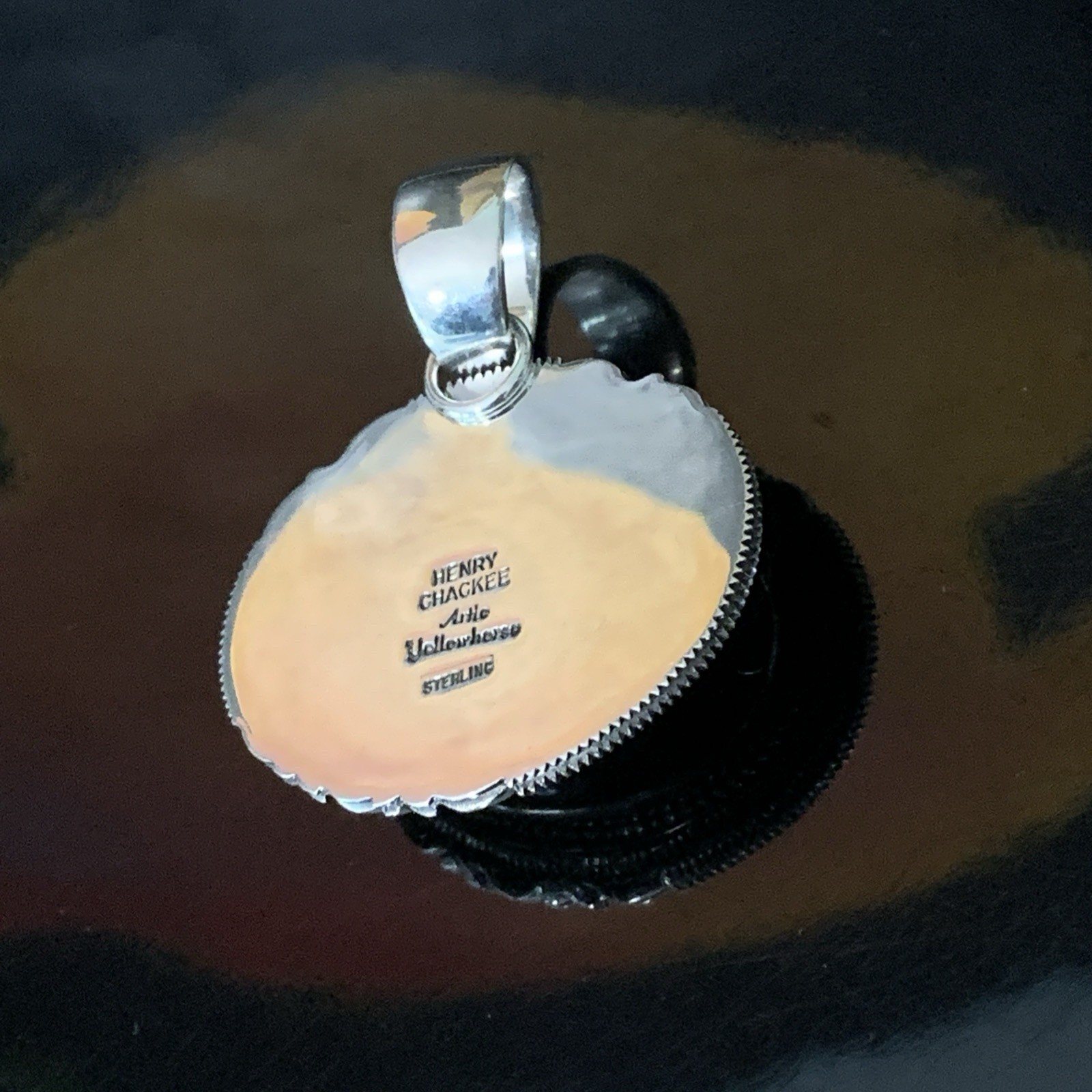 HENRY CHACKEE ARTIE YELLOWHORSE NAVAJO STERLING SILVER ONYX PENDANT 29.9 GRAMS