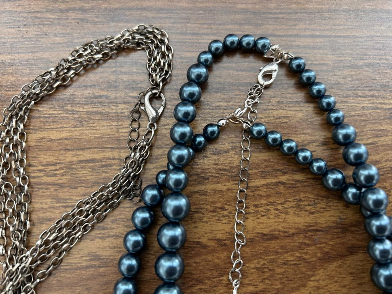 2 necklaces RMN stones beads lobster clasp adjustable length blue green