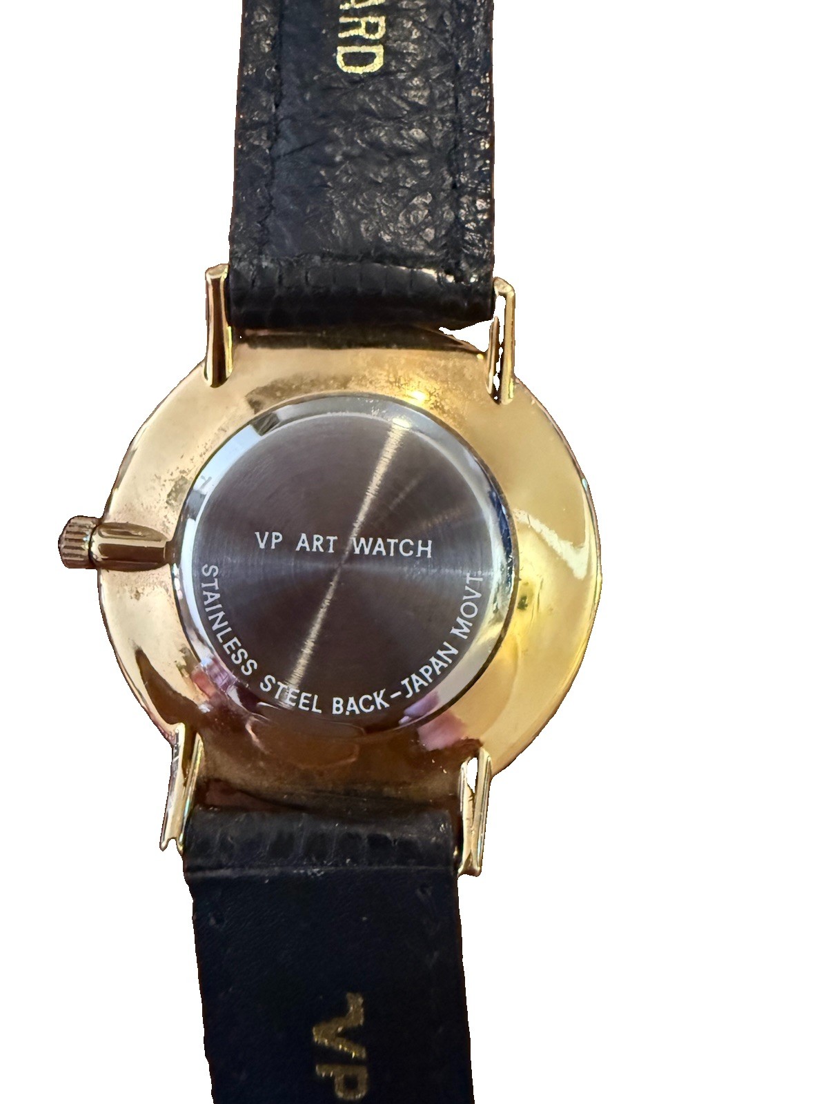 Vintage VP Picasso Art Watch 32mm Gold Black Lizard Strap Quartz. New Battery