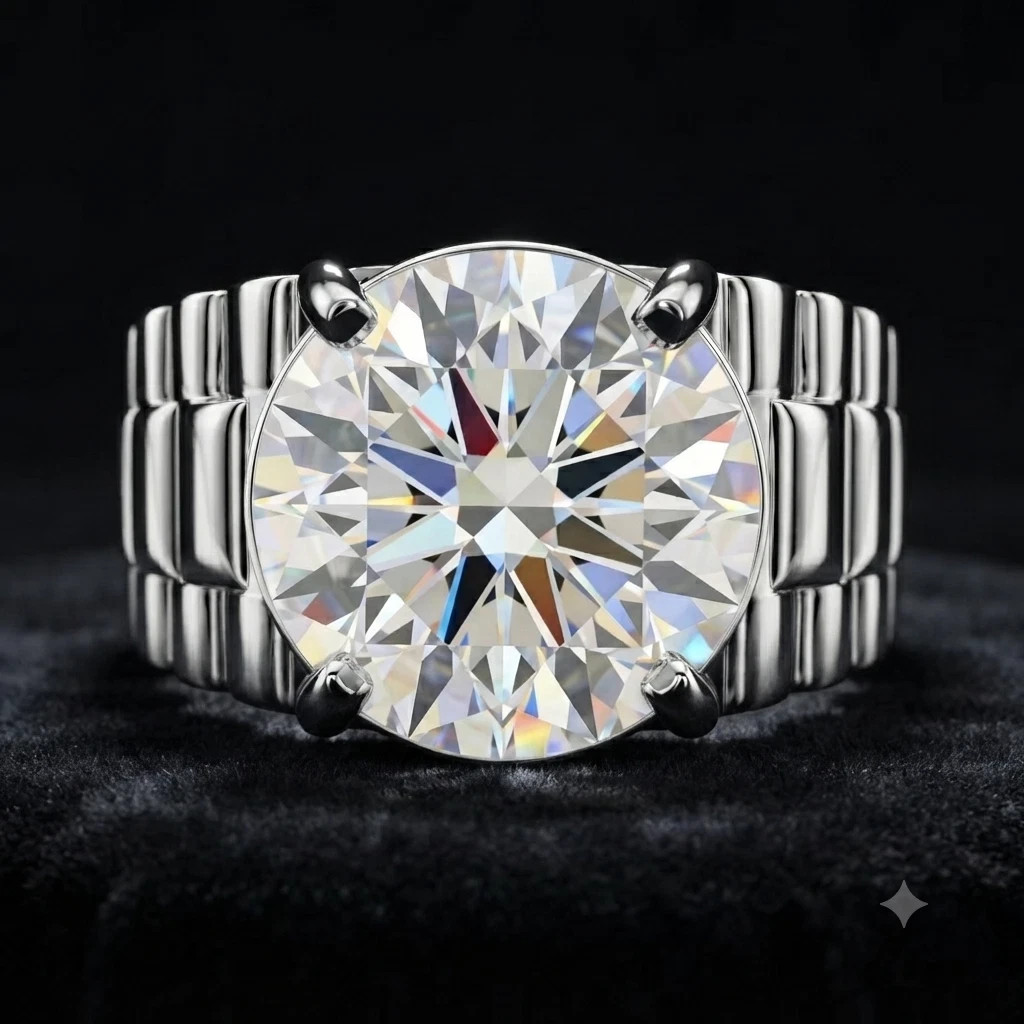 RARE 6.10 Ct Certified White Round VVS1 Diamond Solitaire Men’s Ring-925 Silver