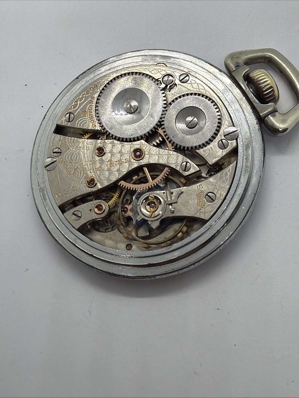 Waltham 16s Vanguard 23J Damaskeened Mint Dial Railroad Pocket Watch Runs Good