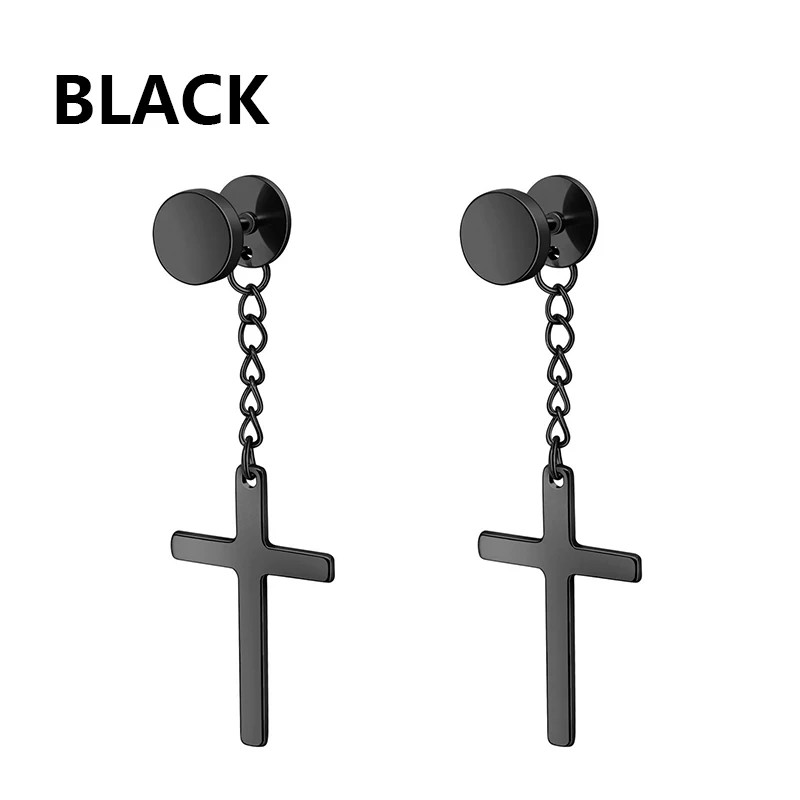 Black Punk Stainless Steel Stud Earrings Round Vintage Piercing Black Jewelry