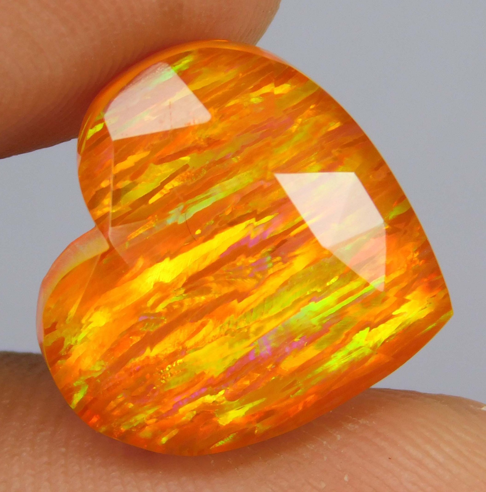Certified 8.15 Ct Natural Mexican Fire Opal Rainbow Color Heart Cut Gemstone