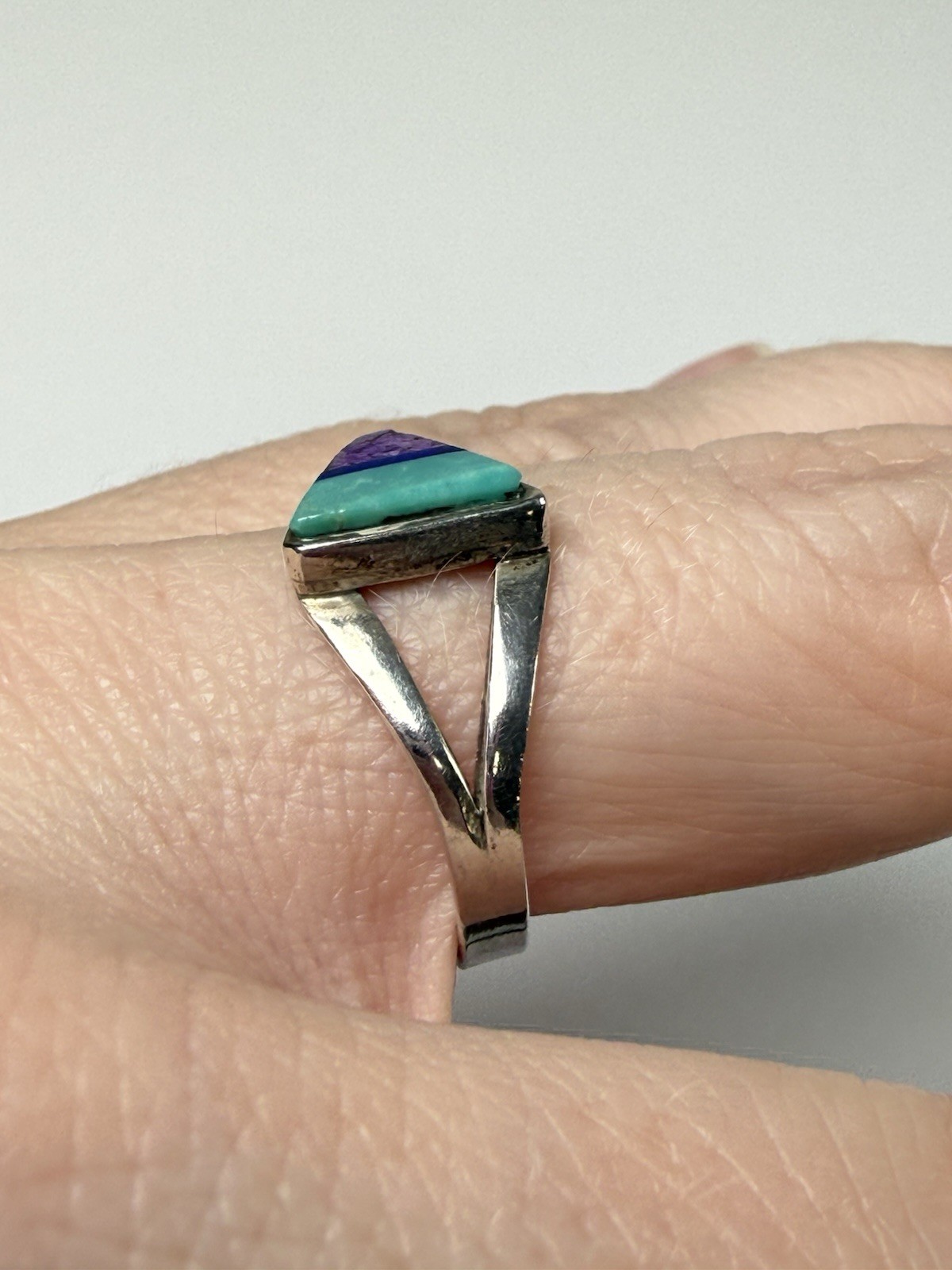 J Henry Navajo Sterling Silver Sugilite Lapis Turquoise Inlay Ring Sz 6.25