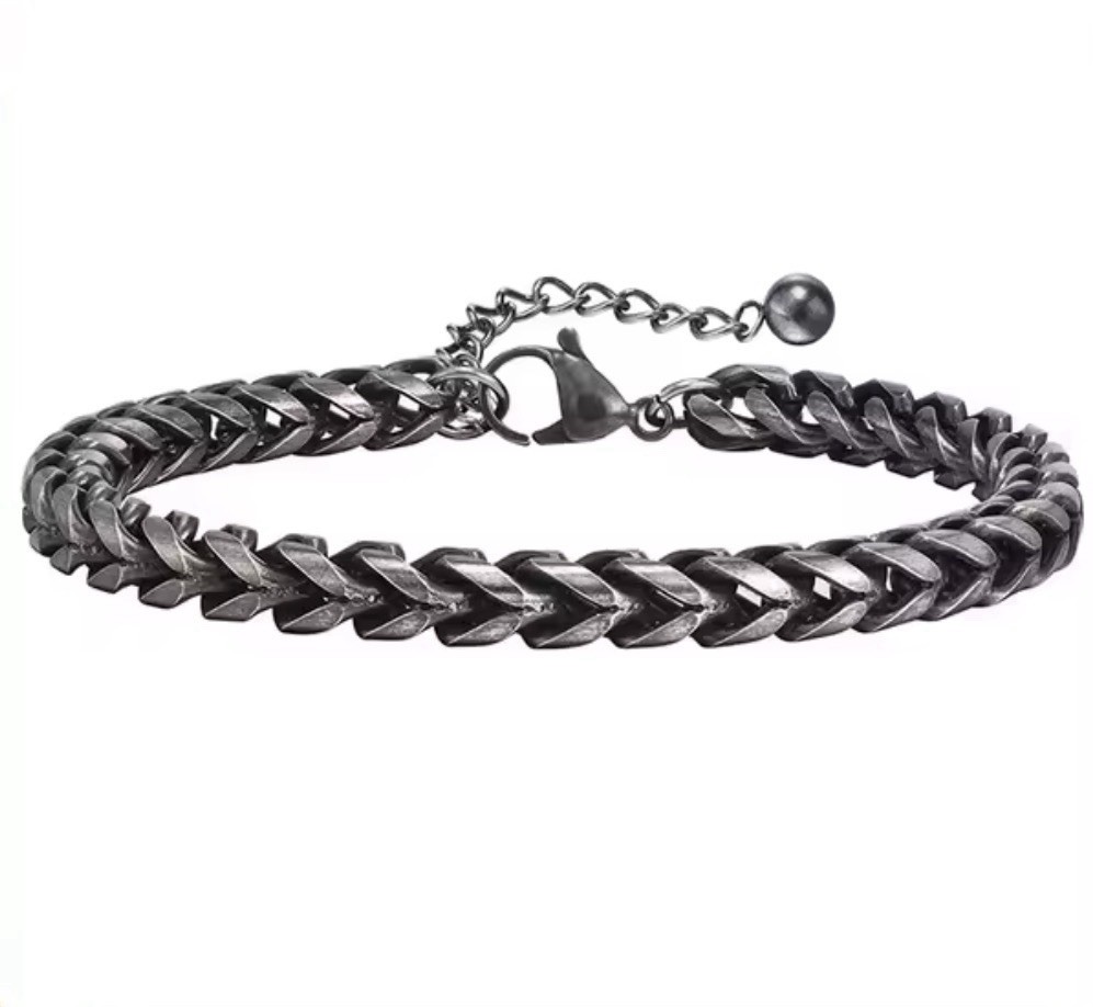Men’s vintage stainless steel bracelet, double-layer round curved chain bracelet