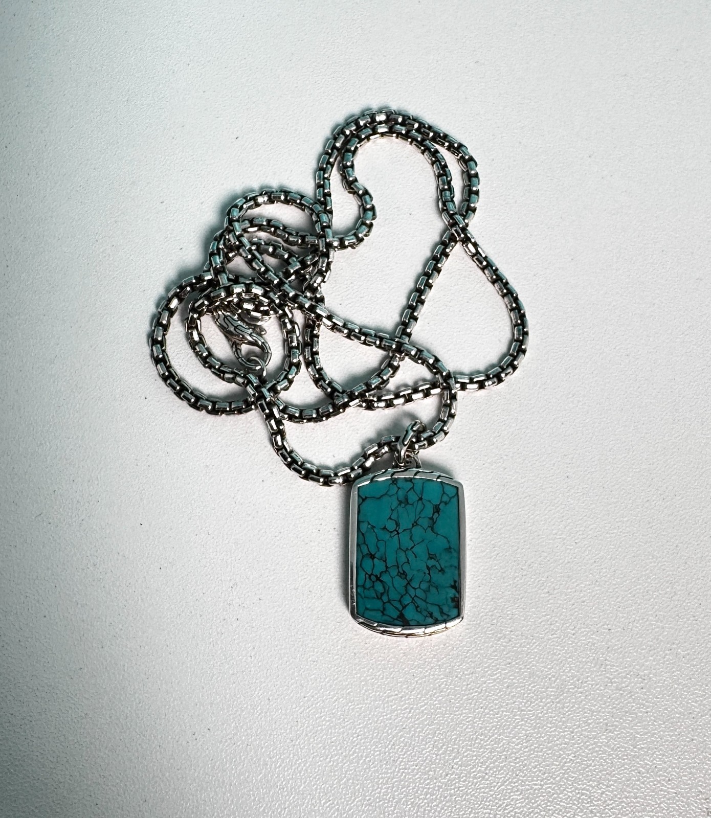 John Hardy Turquoise Pendant with Sterling Silver 2.7mm Box Chain
