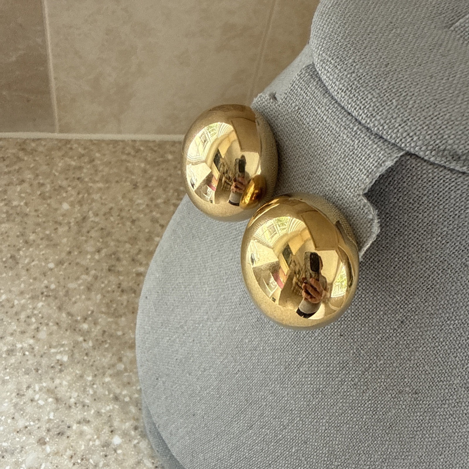 Vintage Givenchy Gold Tone Dome Button Clip-on Earrings Diameter 1-1/4″