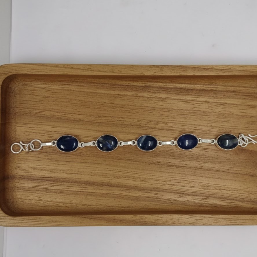 Sodalite Bracelet in Sterling Silver, Handmade Crystal Healing, Natural Blue Gem