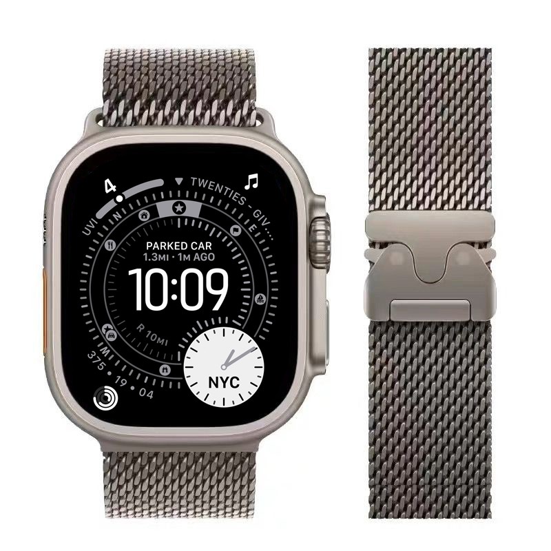 Natural/Black Titanium Milanese Loop Band Strap for Apple Watch Ultra 3 2 1 49mm