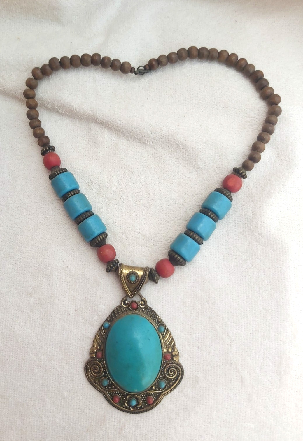 Vintage Berber Turquoise Pendant Necklace Ethnic Tribal Boho Statement Jewelry
