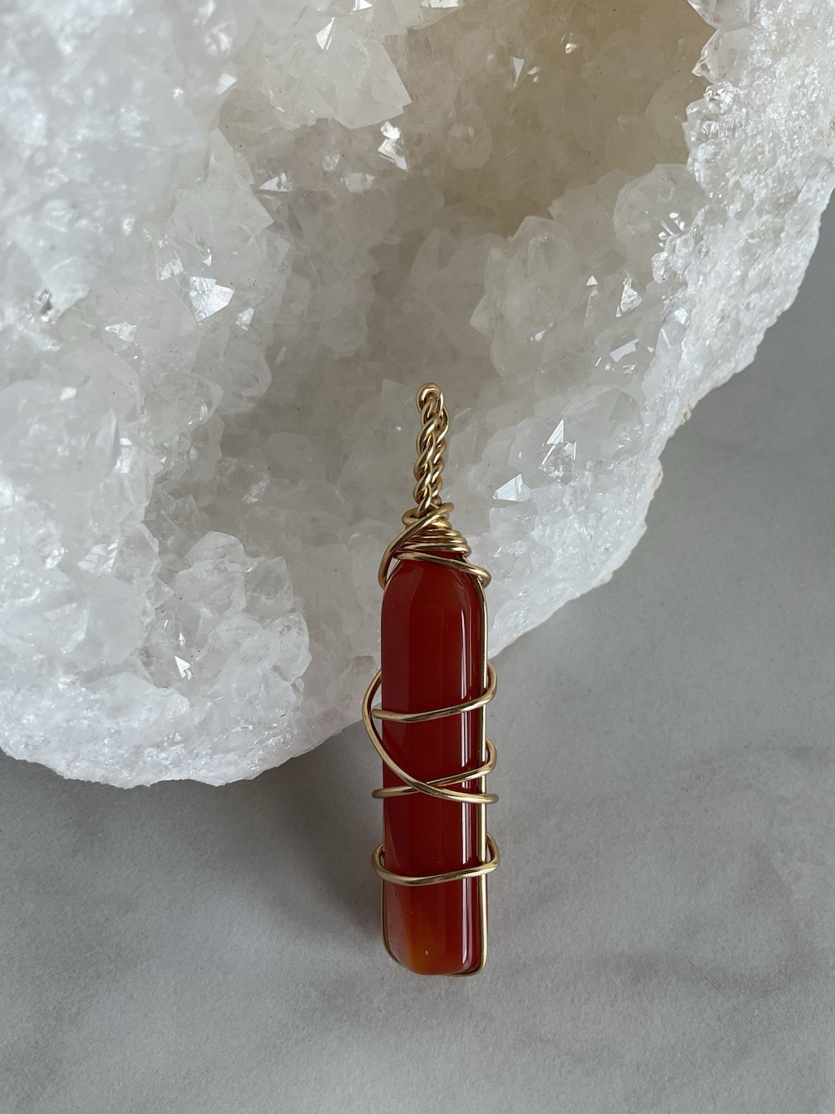 Carnelian Wire Wrapped Crystal Point Pendant