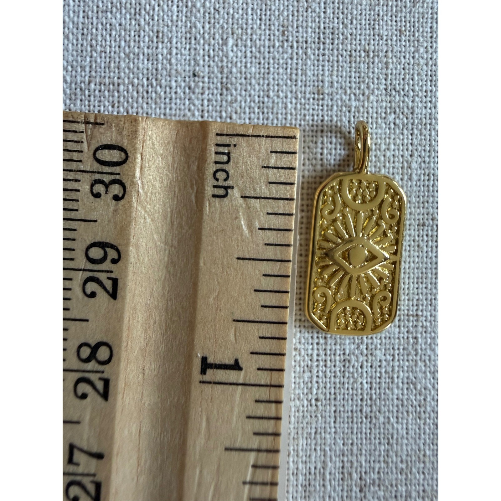 Gold PVD Coated Evil Eye Dog Tag Pendant Celestial Sunburst Tarnish Resistant