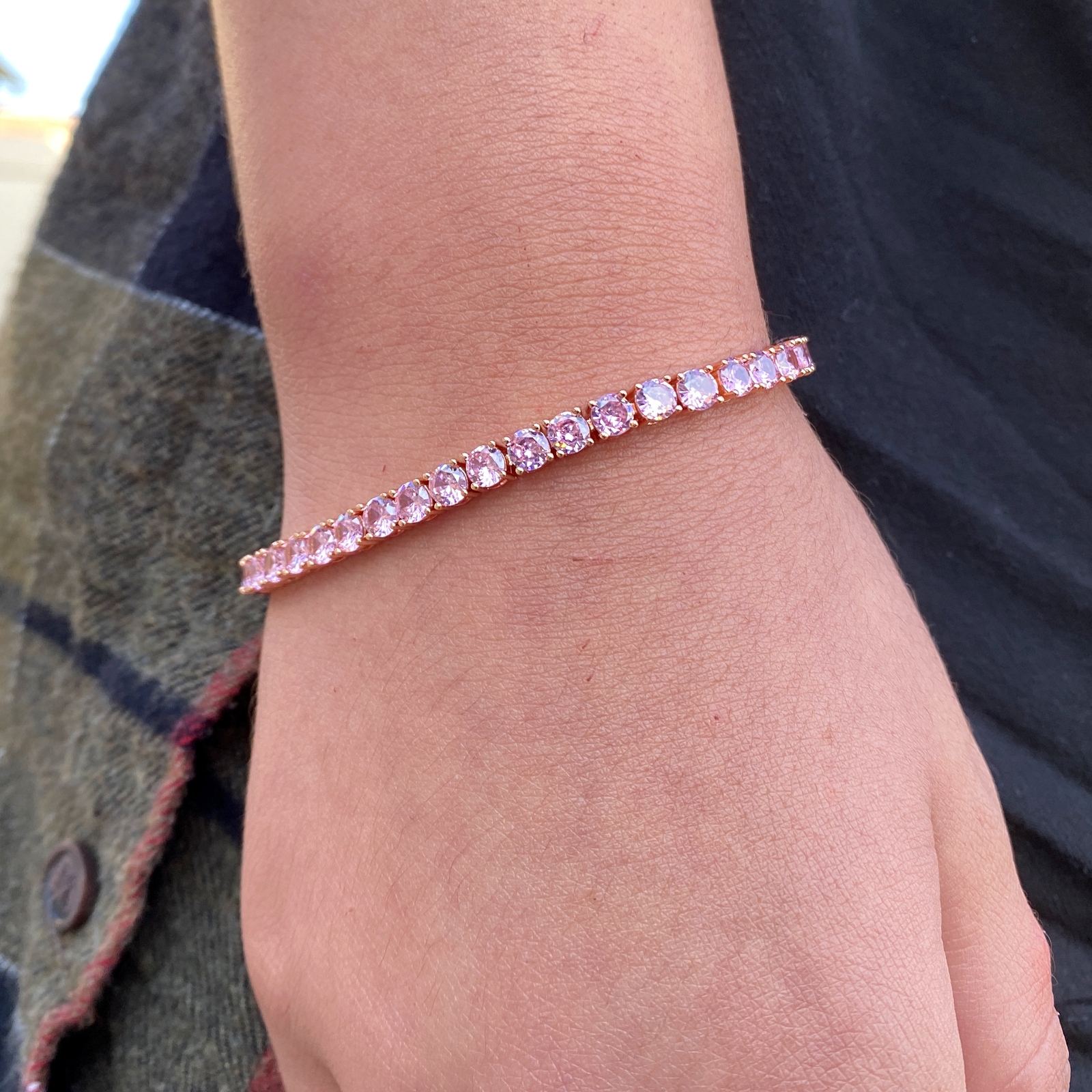 Tennis Bracelet Pink Iced Rose Gold Plated Simulated CZ 4MM Thick 7″ or 8″