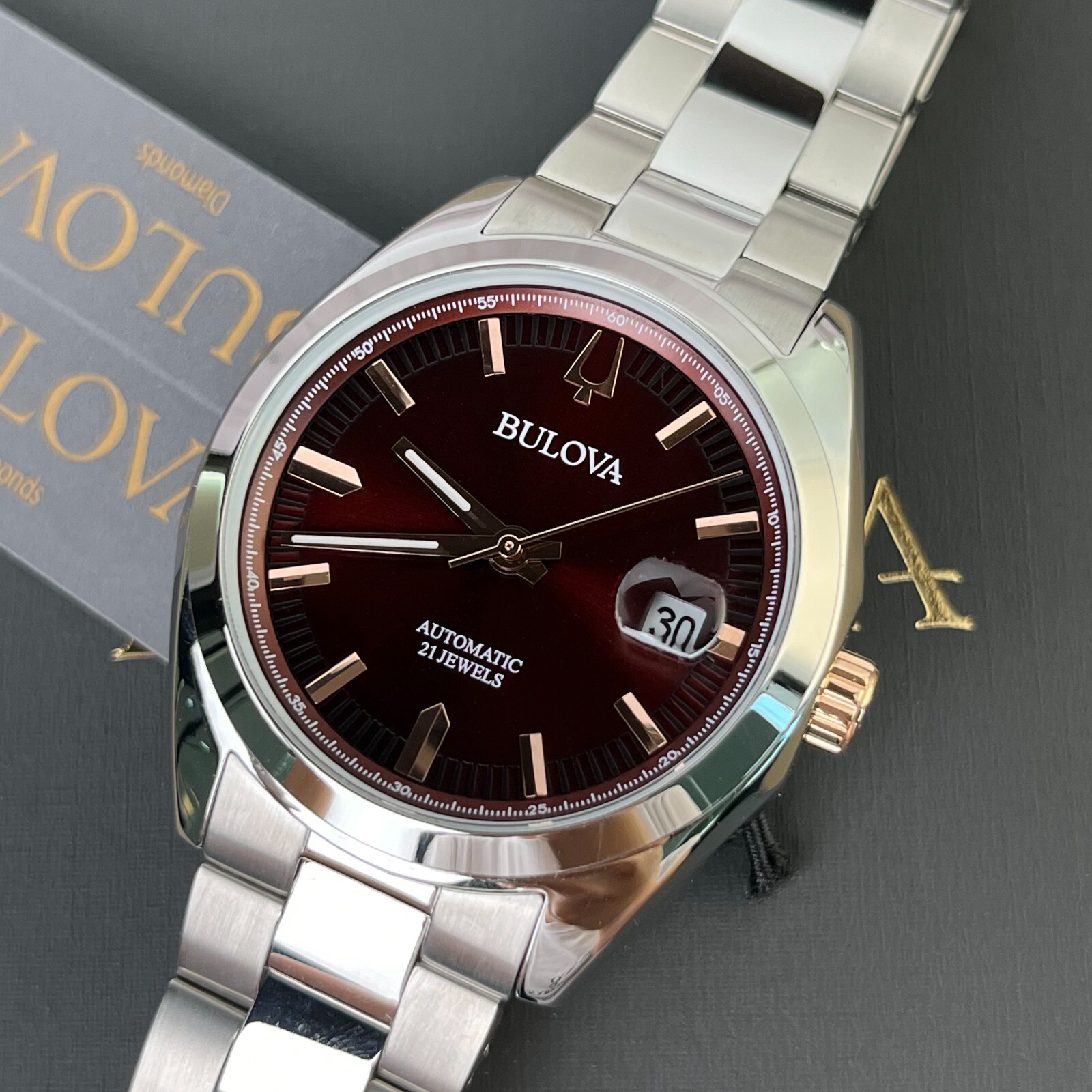 Bulova Surveyor 98B422 Automatic 39mm Red Dial Stainless Steel Men’s Watch