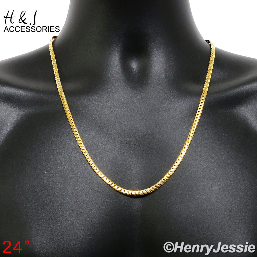 18-40″MEN 316L Stainless Steel 4mm Gold Plated Miami Cuban Curb Necklace*155