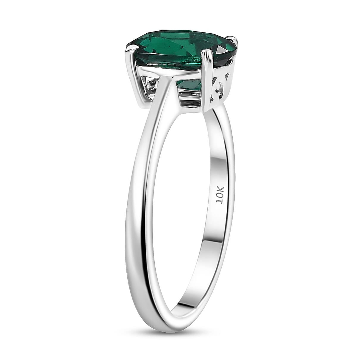 AAA Lab Grown Emerald 1.74 ctw Solitaire Ring in 10K White Gold Size 9.0