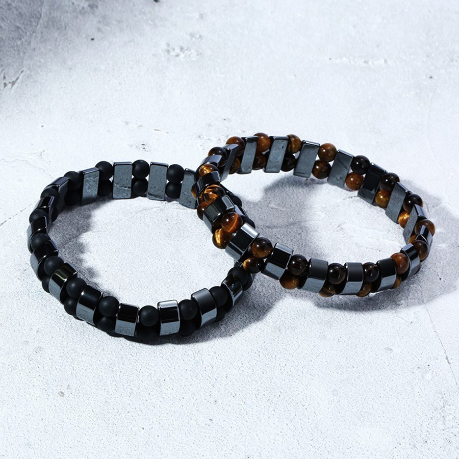 Premium Tiger Eye & Hematite Bracelet Natural Energy Stone Stretch Men Gift. US