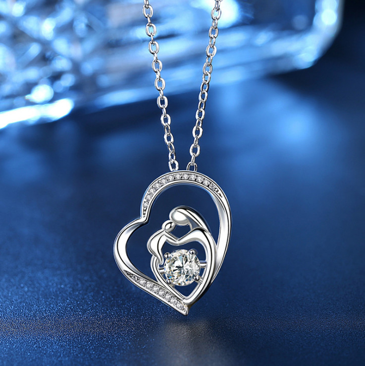 Mother and Child Necklace Mom Daughter Son Infinity Heart Love Pendant CZ Box S2