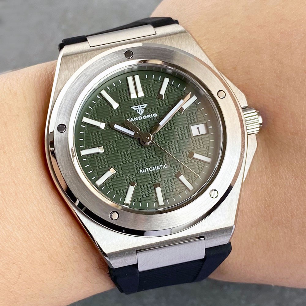 Tandorio 200M Diver 40mm Black PVD Case Grid Dial Lume NH35 Automatic Men Watch