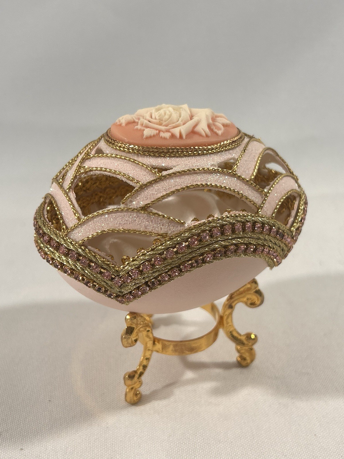 VTG Hand Decorated Fabergé-style Jewelry Presentation with White Satin Interior