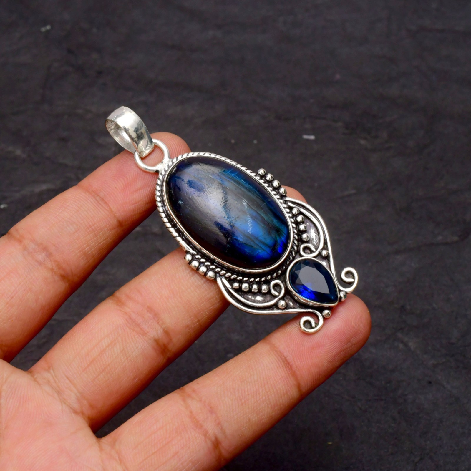 Labradorite Gemstone 925 Sterling Silver Jewelry Pendant 1-2″
