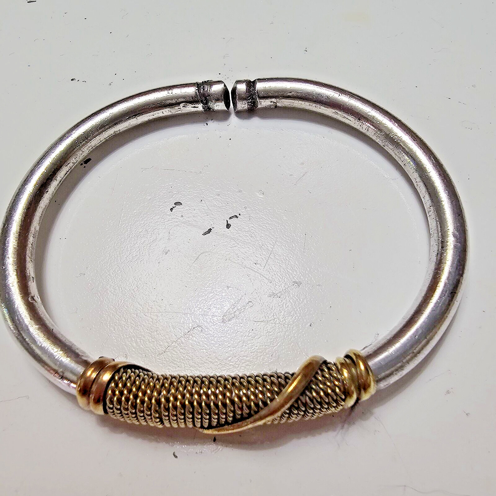 African- Silver & Gold Color Metals Twist Bracelet- Handmade Kenya- New