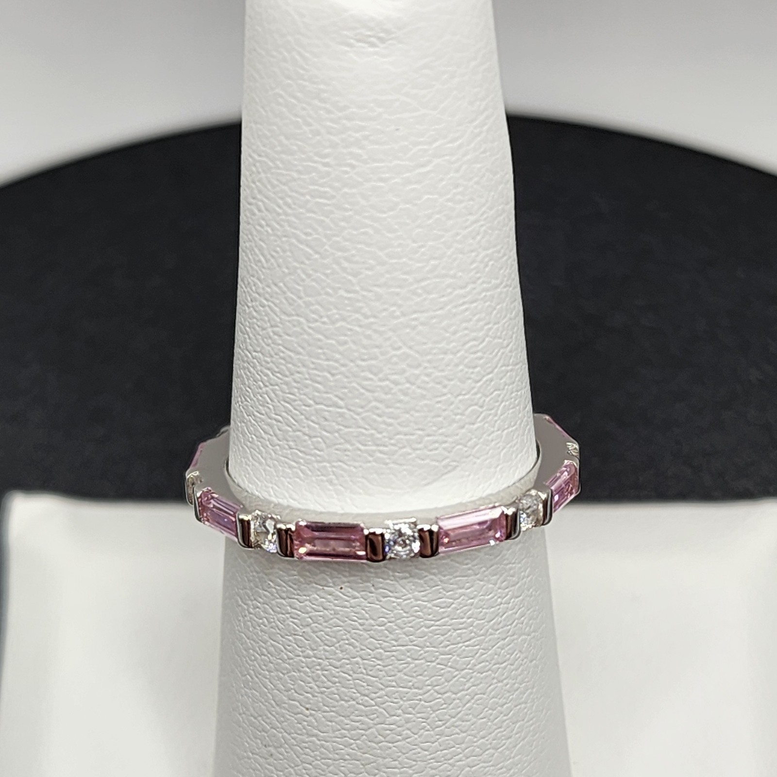 925 NEW Sterling Silver Band Pink & White CZs Eternity Band Size 6 2mm