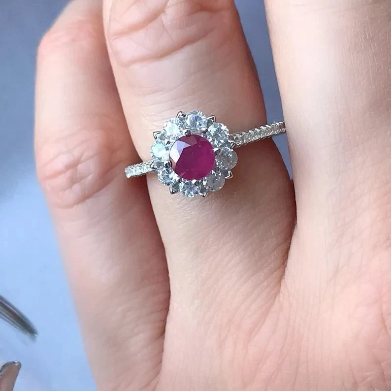 1.60 Ct Round Cut Natural Ruby & Diamond Wedding Ring Sterling Silver