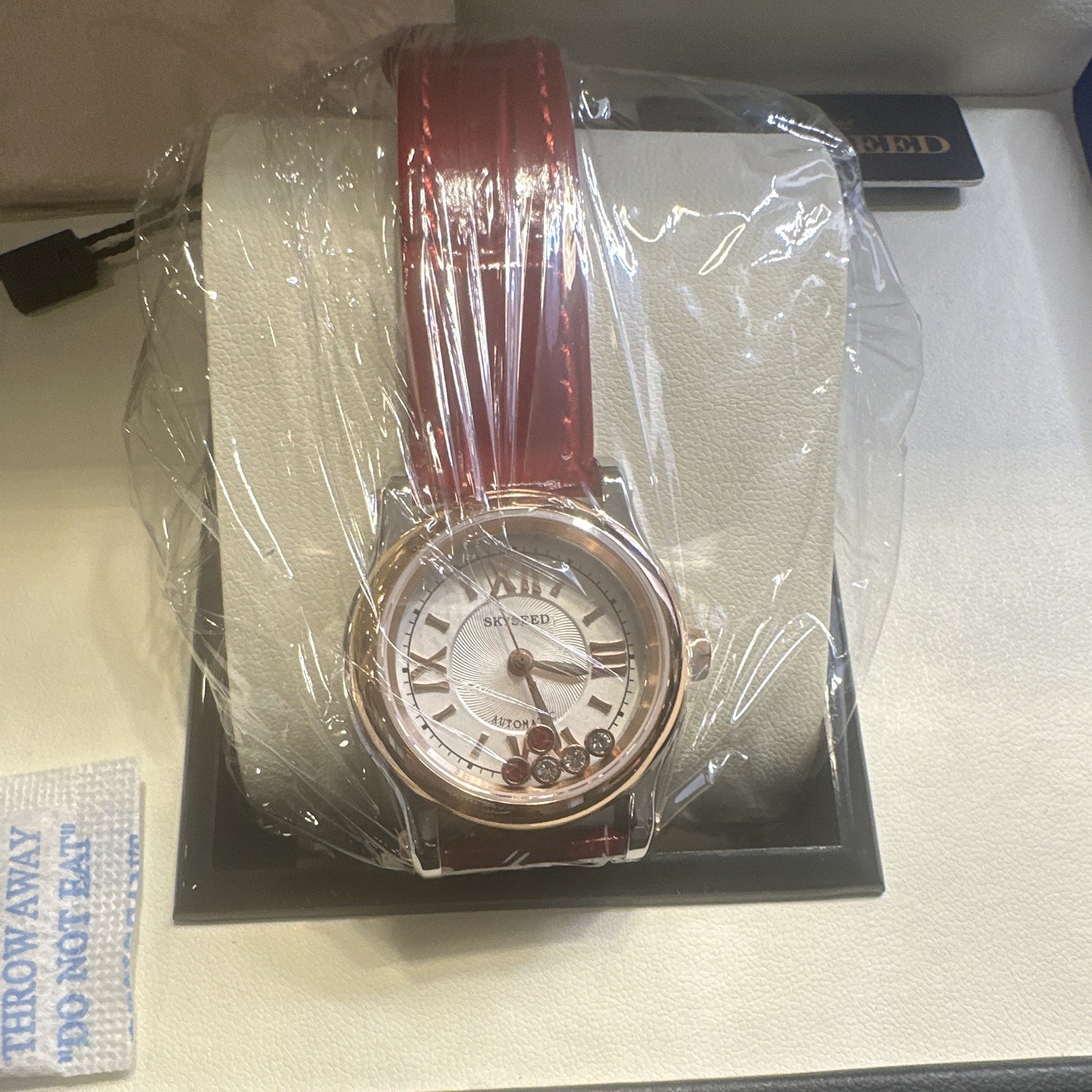 SKYSEED Women’s Automatic Analog Water-Resistant Watch Rose Gold Red Leather Box