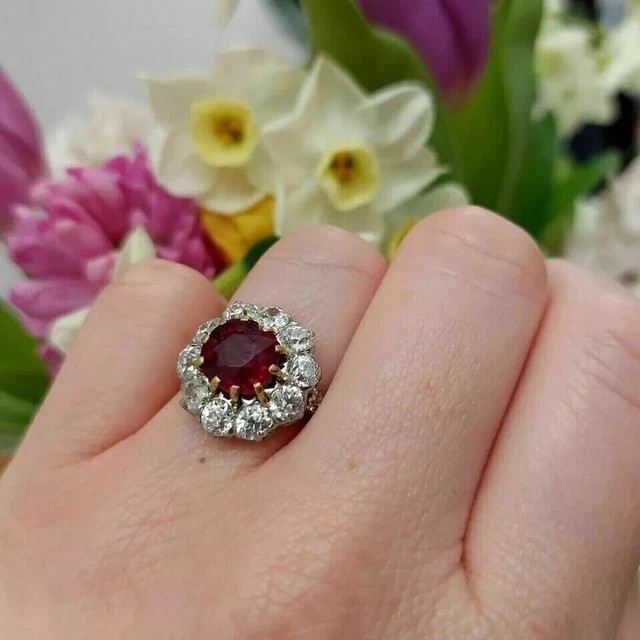 Art Deco 2.8Ct Round Ruby & Simulated Diamond 14K Gold Plated Engagement Ring